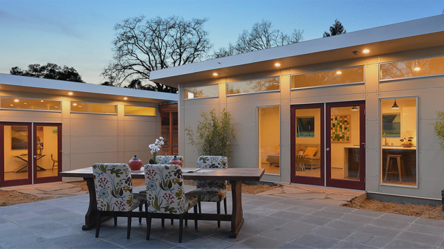 A house and an ADU and the courtyard.