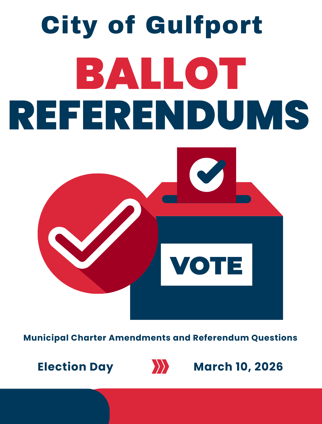City of Gulfport ballot referendums. Municipal charter amendments and referendum questions.